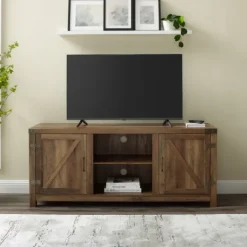 Kirkland's Home Rustic Oak Barn Doors Tv Stand- Tv Stands & Media Consoles