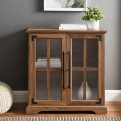 Kirkland's Home Rustic Oak Finish Window Pane Cabinet- Cabinets & Sideboards