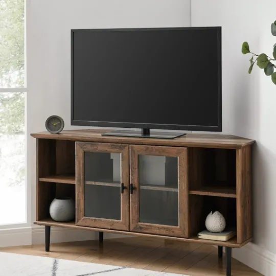 Kirkland's Home Rustic Oak Glass Door Corner Tv Stand- Tv Stands & Media Consoles