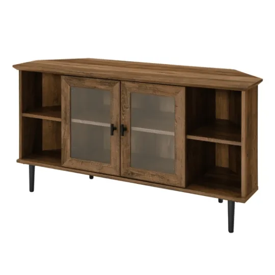 Kirkland's Home Rustic Oak Glass Door Corner Tv Stand- Tv Stands & Media Consoles
