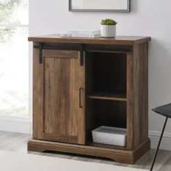 Kirkland's Home Rustic Oak Grooved Sliding Barn Door Cabinet- Cabinets & Sideboards