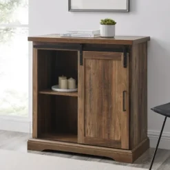 Kirkland's Home Rustic Oak Grooved Sliding Barn Door Cabinet- Cabinets & Sideboards