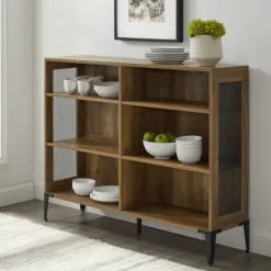 Kirkland's Home Rustic Oak Mesh Accent Bookshelf- Entryway Furniture