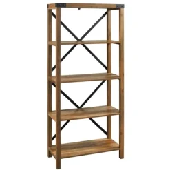Kirkland's Home Rustic Oak Metal X Frame Back Bookshelf- Office Furniture