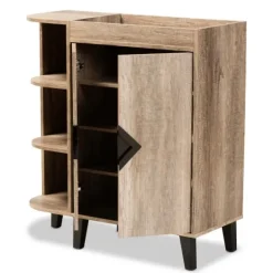 Kirkland's Home Rustic Oak Open Shoe Storage Cabinet- Entryway Furniture
