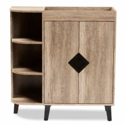 Kirkland's Home Rustic Oak Open Shoe Storage Cabinet- Entryway Furniture