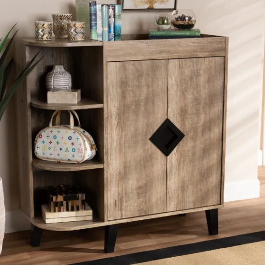 Kirkland's Home Rustic Oak Open Shoe Storage Cabinet- Entryway Furniture