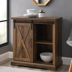 Kirkland's Home Rustic Oak Sliding Barn Door Cabinet- Cabinets & Sideboards