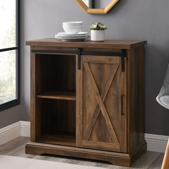 Kirkland's Home Rustic Oak Sliding Barn Door Cabinet- Cabinets & Sideboards