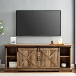 Kirkland's Home Rustic Oak Sliding Barn Door Tv Stand- Tv Stands & Media Consoles