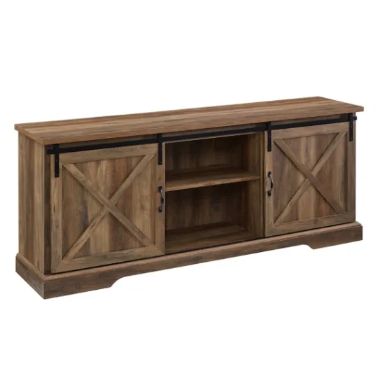 Kirkland's Home Rustic Oak Sliding Barn Door Tv Stand- Tv Stands & Media Consoles