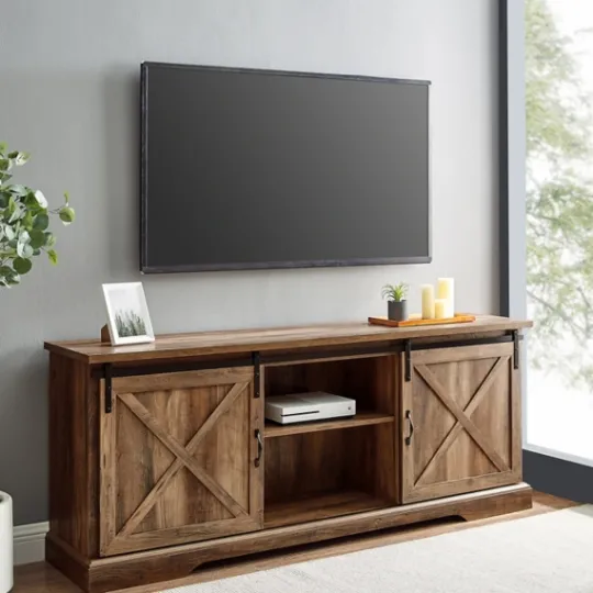 Kirkland's Home Rustic Oak Sliding Barn Door Tv Stand- Tv Stands & Media Consoles