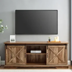 Kirkland's Home Rustic Oak Sliding Barn Door Tv Stand- Tv Stands & Media Consoles