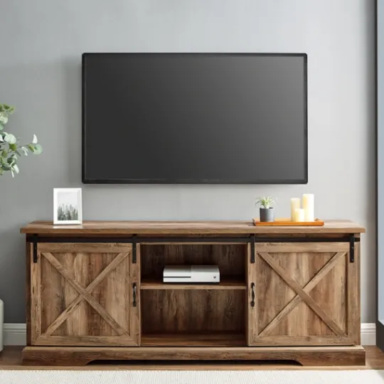 Kirkland's Home Rustic Oak Sliding Barn Door Tv Stand- Tv Stands & Media Consoles