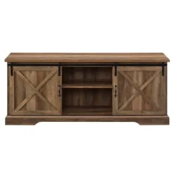 Kirkland's Home Rustic Oak Sliding Barn Door Tv Stand- Tv Stands & Media Consoles
