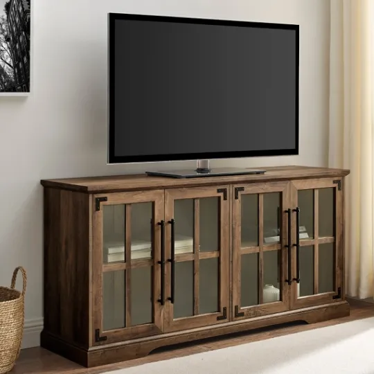 Kirkland's Home Rustic Oak Window 4-Door Tv Stand- Tv Stands & Media Consoles