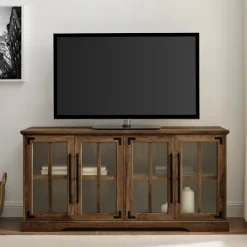 Kirkland's Home Rustic Oak Window 4-Door Tv Stand- Tv Stands & Media Consoles