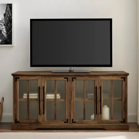 Kirkland's Home Rustic Oak Window 4-Door Tv Stand- Tv Stands & Media Consoles