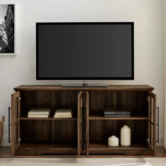 Kirkland's Home Rustic Oak Window 4-Door Tv Stand- Tv Stands & Media Consoles