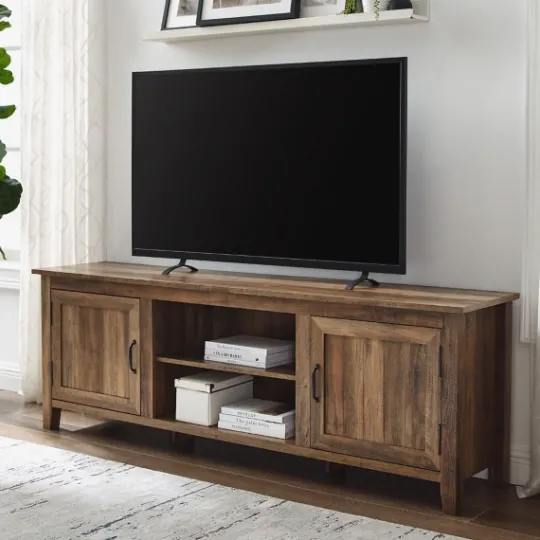Kirkland's Home Rustic Oak Wood Grooved Door Tv Stand- Tv Stands & Media Consoles