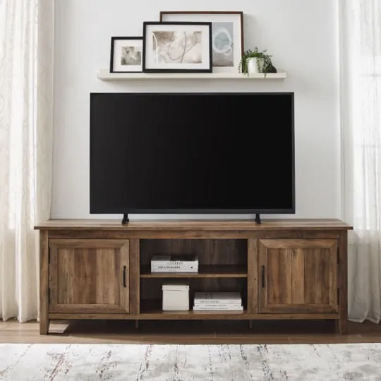 Kirkland's Home Rustic Oak Wood Grooved Door Tv Stand- Tv Stands & Media Consoles