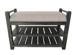 Kirkland's Home Rustic Slats Dark Acacia Wood Upholstered Bench- Benches & Ottomans