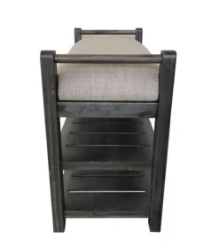 Kirkland's Home Rustic Slats Dark Acacia Wood Upholstered Bench- Benches & Ottomans