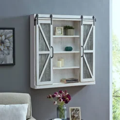 Kirkland's Home Rustic Sliding Metal Door Cabinet- Cabinets & Sideboards