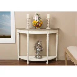 Kirkland's Home Rustic White Half Moon Console Table- Console Tables