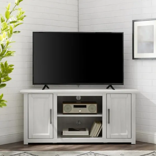 Kirkland's Home Rustic White Katy-Corner Tv Stand- Tv Stands & Media Consoles