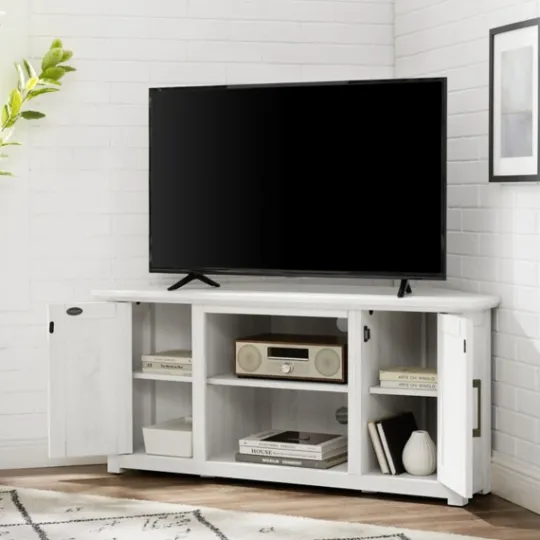 Kirkland's Home Rustic White Katy-Corner Tv Stand- Tv Stands & Media Consoles