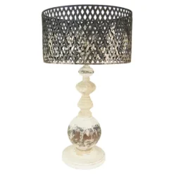 Kirkland's Home Rustic White Table Lamp With Woven Metal Shade- Table Lamps