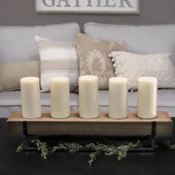 Kirkland's Home Rustic Wood Candle Runner With Metal Stand- Candle Holders