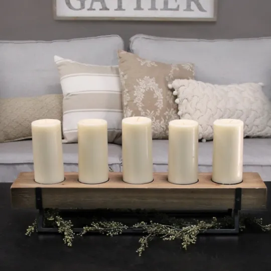 Kirkland's Home Rustic Wood Candle Runner With Metal Stand- Candle Holders