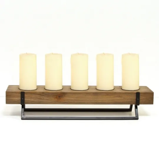 Kirkland's Home Rustic Wood Candle Runner With Metal Stand- Candle Holders