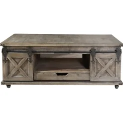 Kirkland's Home Rustic Wood Rolling Barn Door Coffee Table- Coffee Tables