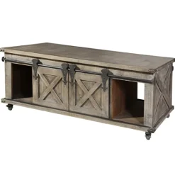 Kirkland's Home Rustic Wood Rolling Barn Door Coffee Table- Coffee Tables