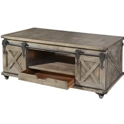 Kirkland's Home Rustic Wood Rolling Barn Door Coffee Table- Coffee Tables
