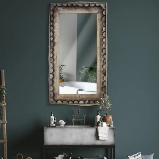 Kirkland's Home Rustic Wood Scalloped Edge Wall Mirror- Decorative Mirrors