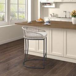 Kirkland's Home Rustic Woven Rope Back Counter Stool- Bar Stools & Counter Height Stools