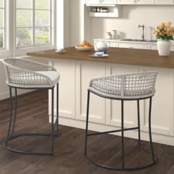 Kirkland's Home Rustic Woven Rope Back Counter Stool- Bar Stools & Counter Height Stools