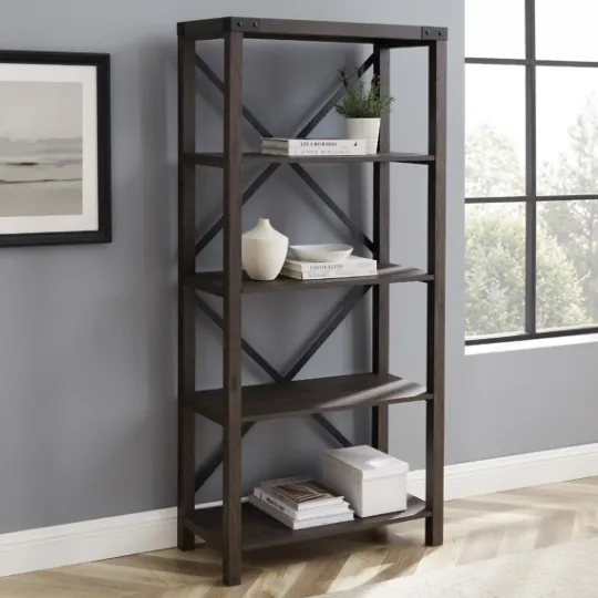 Kirkland's Home Sable Wood X-Frame Classic Bookcase- Bookshelves