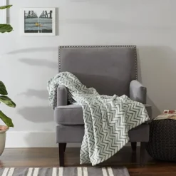 Kirkland's Home Sage Chevron Plush Throw- Blankets & Throws