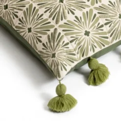 Kirkland's Home Sage Embroidered Beauty Tasseled Lumbar Pillow- Pillows