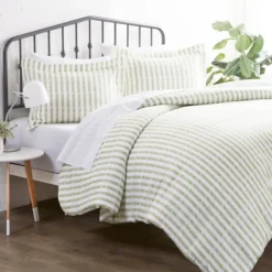Kirkland's Home Sage Rugged Stripes Puffed King 3-Pc. Duvet Set- Duvets