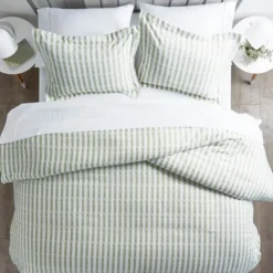 Kirkland's Home Sage Rugged Stripes Puffed King 3-Pc. Duvet Set- Duvets