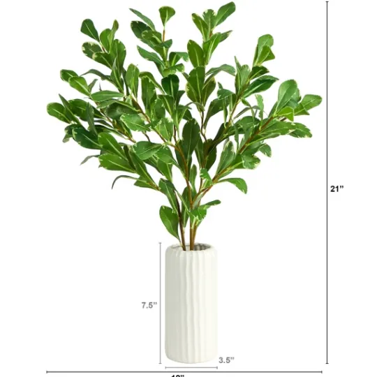 Kirkland's Home Salal Shrub In Oblong Ribbed Vase, 21 In.- Arrangements & Greenery