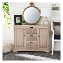 Kirkland's Home Sand Cabinet With Natural Woven Baskets- Cabinets & Sideboards