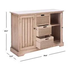 Kirkland's Home Sand Cabinet With Natural Woven Baskets- Cabinets & Sideboards