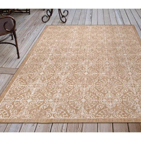 Kirkland's Home Sand Embellished Scroll Indoor/Outdoor Rug, 4X7- Outdoor Rugs
